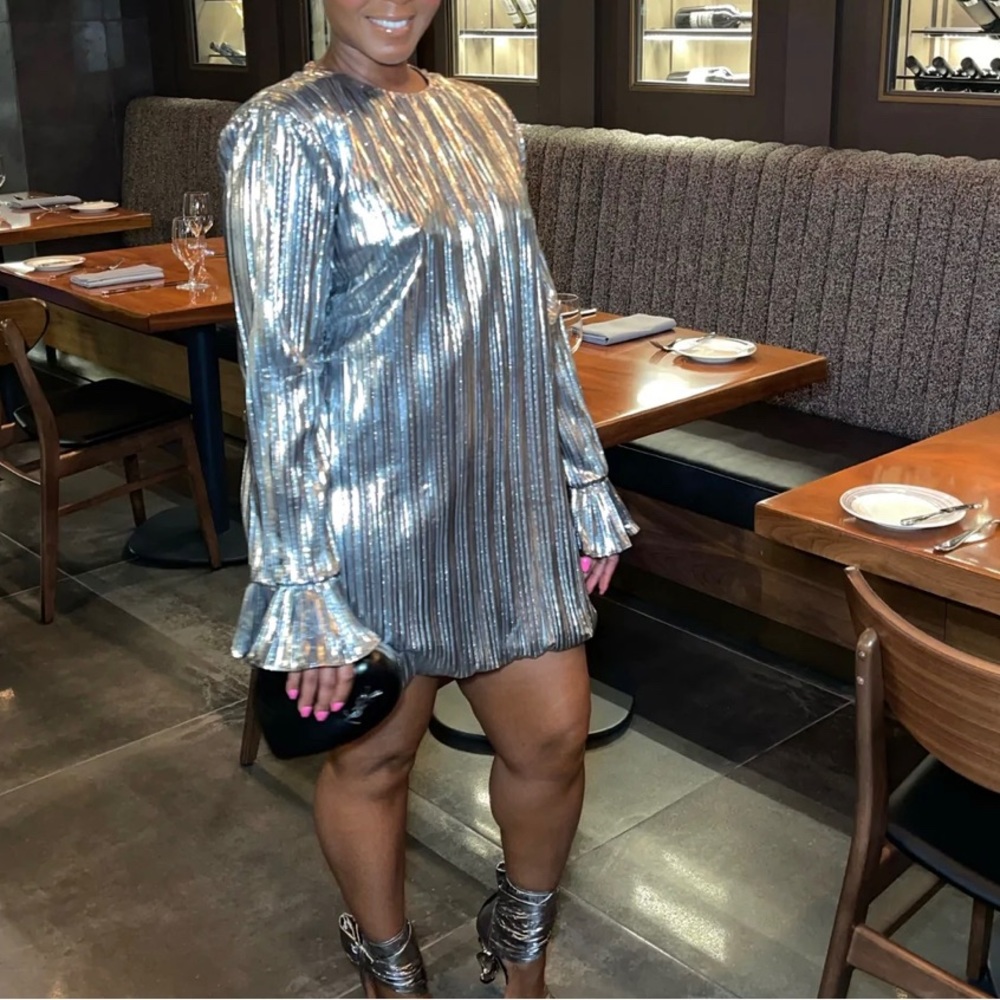 Metallic Pleated bubble dress